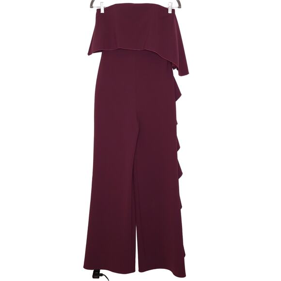 ALEXIS Kendall Ruffle Wide Leg Jumpsuit Strapless Full Length in Plum Women's XS - Picture 1 of 14